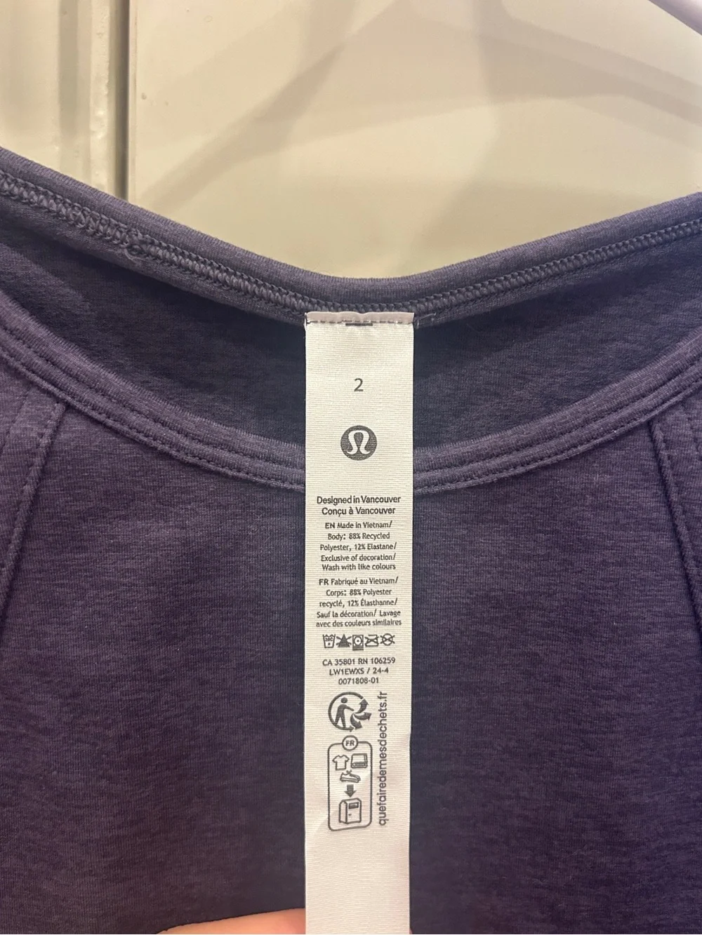 Lululemon Soft Sueded Crewneck Cropped Tank Top - Nightfall Color, Size 2